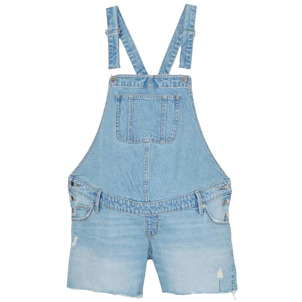 ISABEL MATERNITY DENIM OVERALLS JEANS SHORTALLS DESTRUCTION FRAYED HEM SHORTS 4
